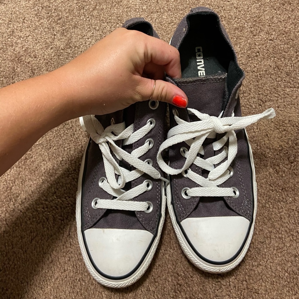 Grey Converse with double tongue